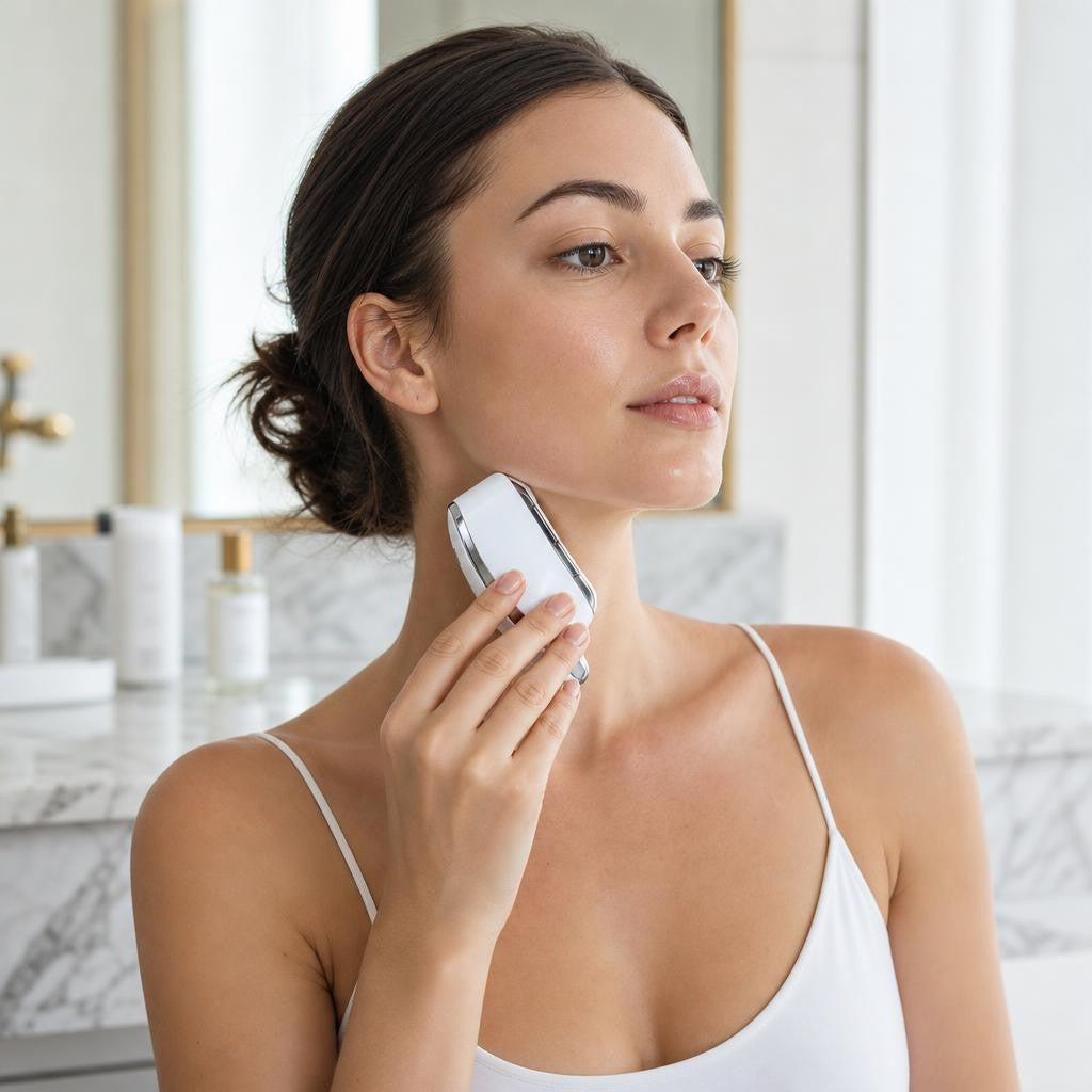 LED Red Light Therapy Gua Sha Facial Massager — EMS Microcurrent Skincare Tool for Face & Neck | Trilya GlowSculpt