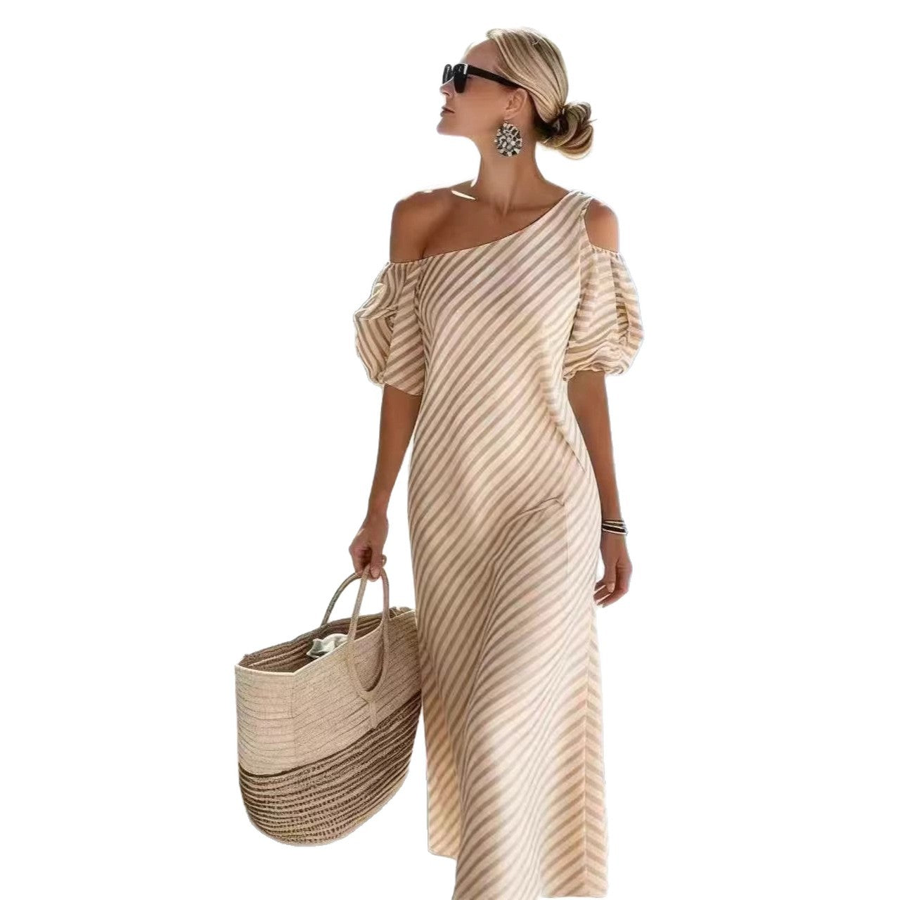 Striped Off-Shoulder Beach Maxi Dress | Trilya Boutique
