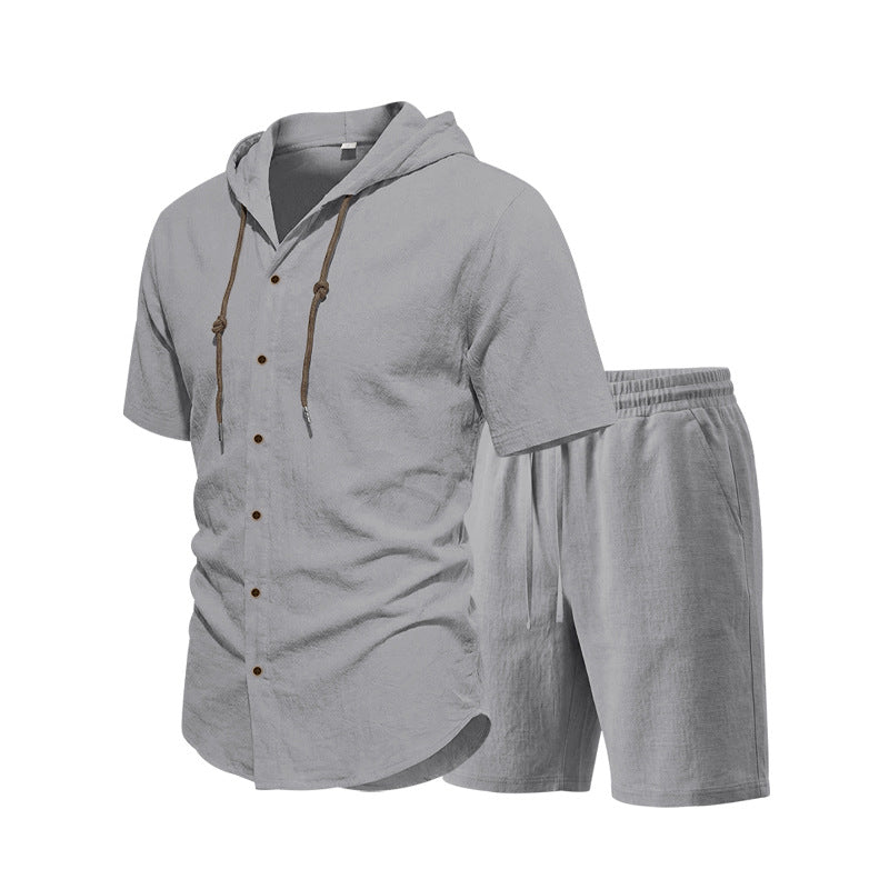 Men's Linen Hooded Shirt and Shorts Set, Summer Co-ord | Tri