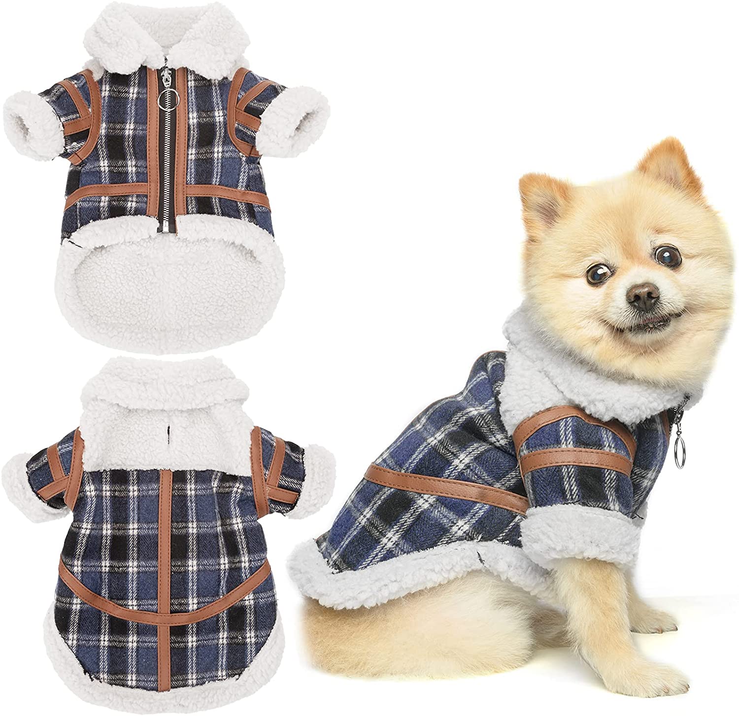 Plaid Lamb-Velvet Dog Outfit — Cozy Autumn-Winter Pet Clothe