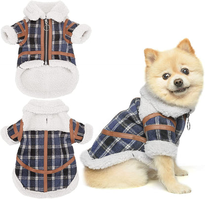 Plaid Lamb-Velvet Dog Outfit — Cozy Autumn-Winter Pet Clothe