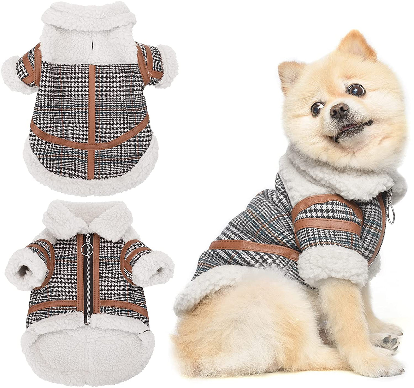Plaid Lamb-Velvet Dog Outfit — Cozy Autumn-Winter Pet Clothe
