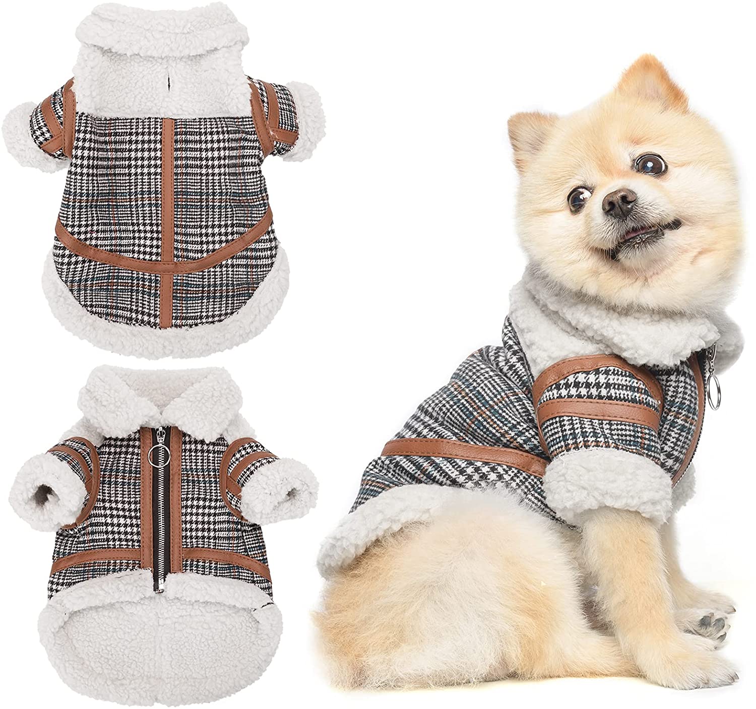 Plaid Lamb-Velvet Dog Outfit — Cozy Autumn-Winter Pet Clothe