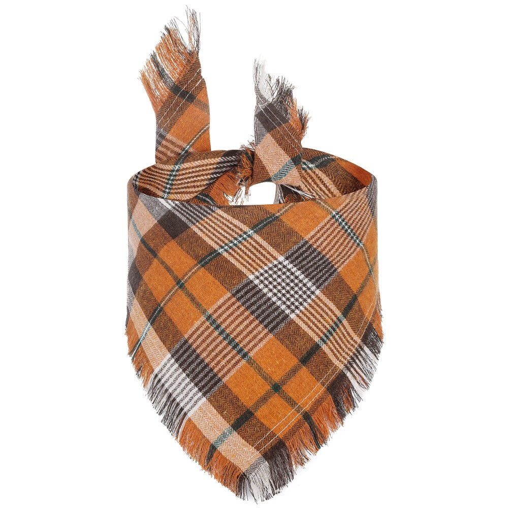Fall Plaid Tassel Dog Bandana — Triangle Scarf Photo Prop | 