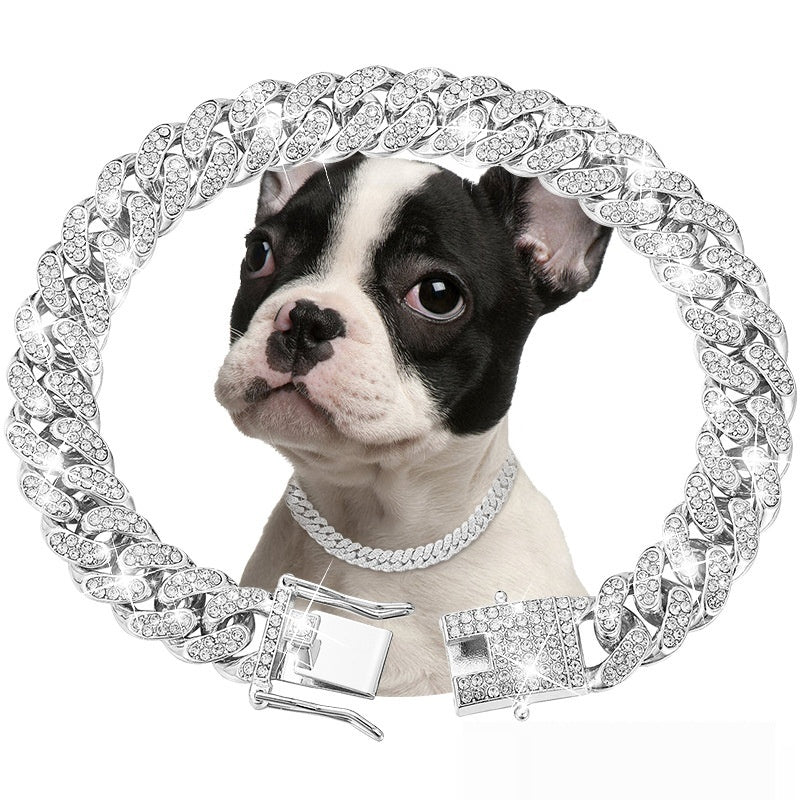 Cuban link diamond pet collar