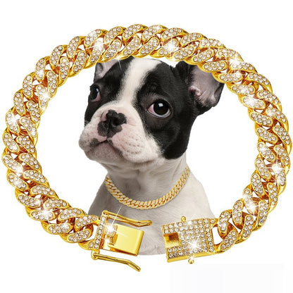 Cuban link diamond pet collar