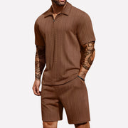 Men's Textured Knit Zip-Polo and Shorts Set, Summer Co-ord |