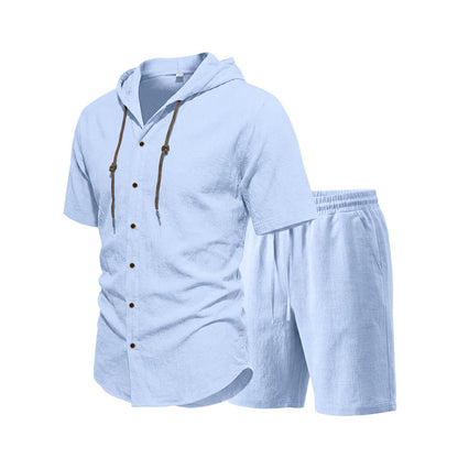 Men's Linen Hooded Shirt and Shorts Set, Summer Co-ord | Tri
