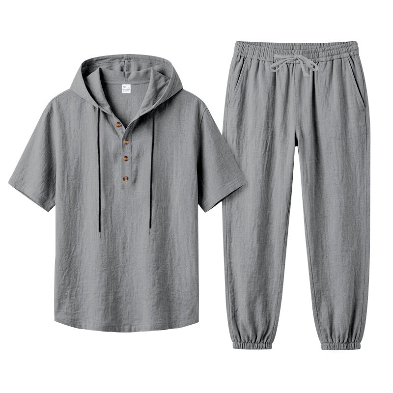 Men's Hooded Henley and Jogger Set, Casual Summer Co-ord | T