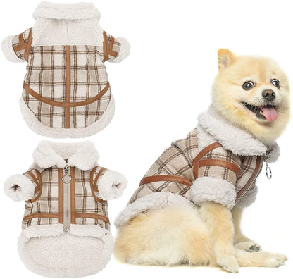 Plaid Lamb-Velvet Dog Outfit — Cozy Autumn-Winter Pet Clothe