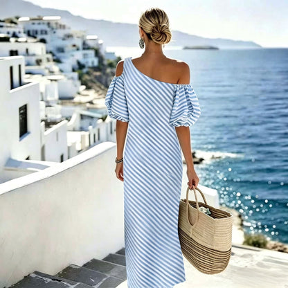 Striped Off-Shoulder Beach Maxi Dress | Trilya Boutique