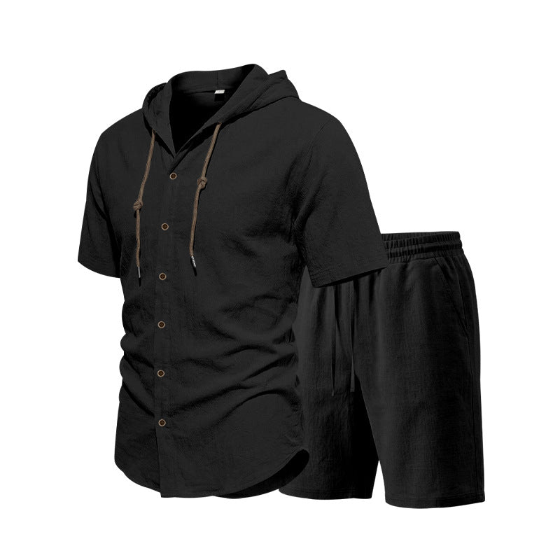 Men's Linen Hooded Shirt and Shorts Set, Summer Co-ord | Tri