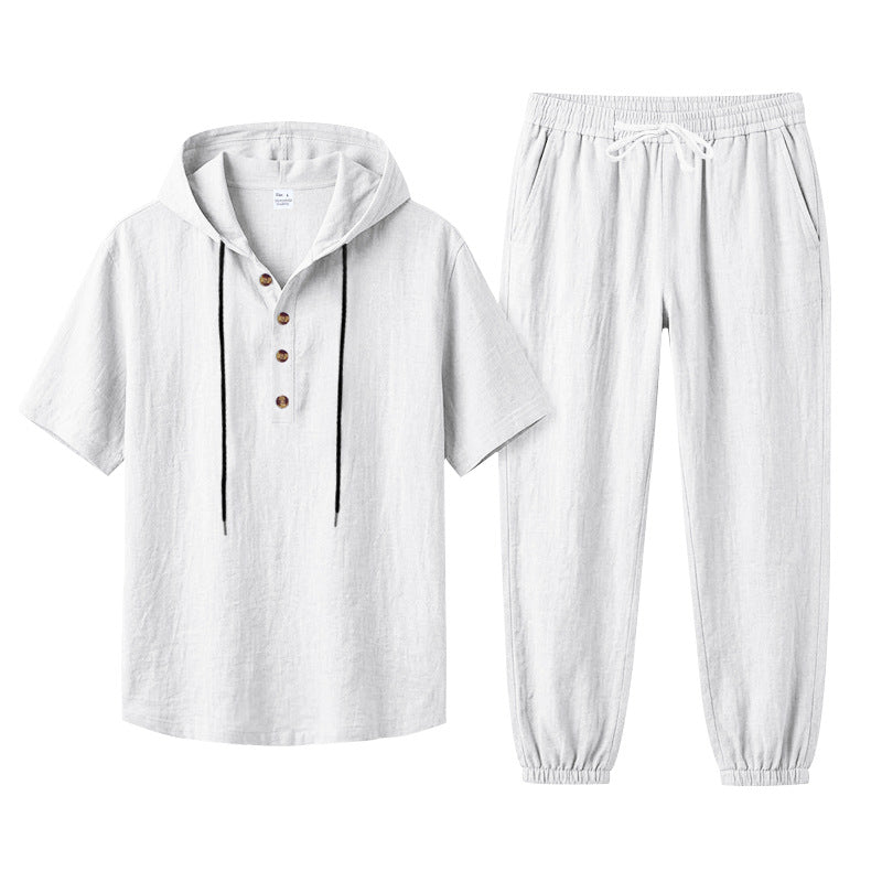Men's Hooded Henley and Jogger Set, Casual Summer Co-ord | T