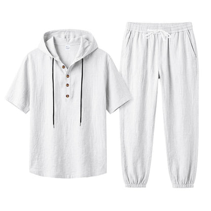 Men's Hooded Henley and Jogger Set, Casual Summer Co-ord | T
