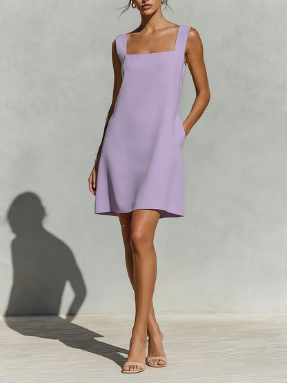Square-Neck Pocketed Loose Summer Dress | Trilya Boutique