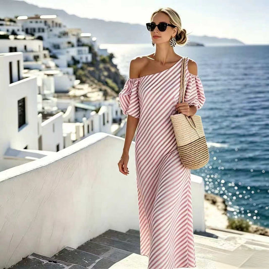 Striped Off-Shoulder Beach Maxi Dress | Trilya Boutique