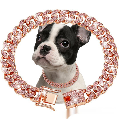 Cuban link diamond pet collar