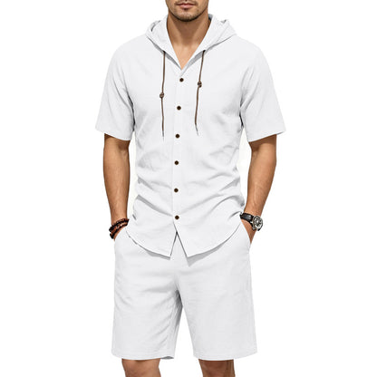 Men's Linen Hooded Shirt and Shorts Set, Summer Co-ord | Tri