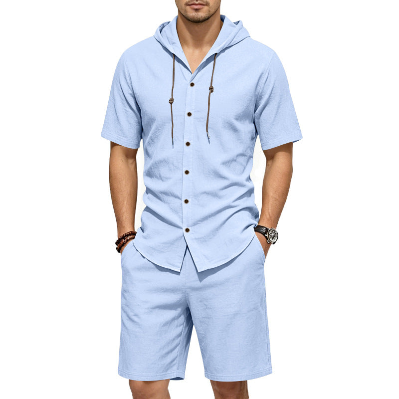 Men's Linen Hooded Shirt and Shorts Set, Summer Co-ord | Tri