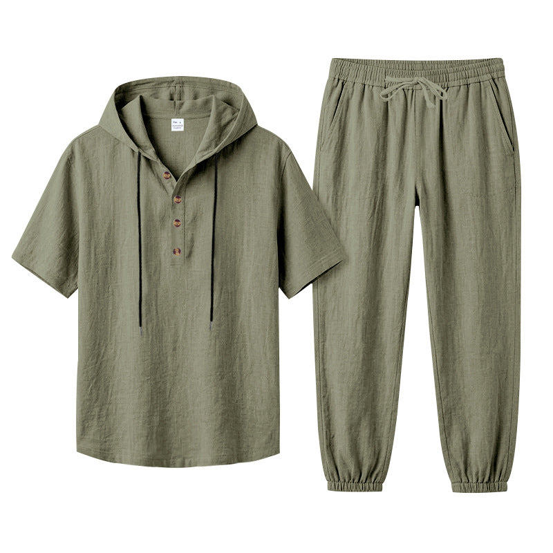 Men's Hooded Henley and Jogger Set, Casual Summer Co-ord | T