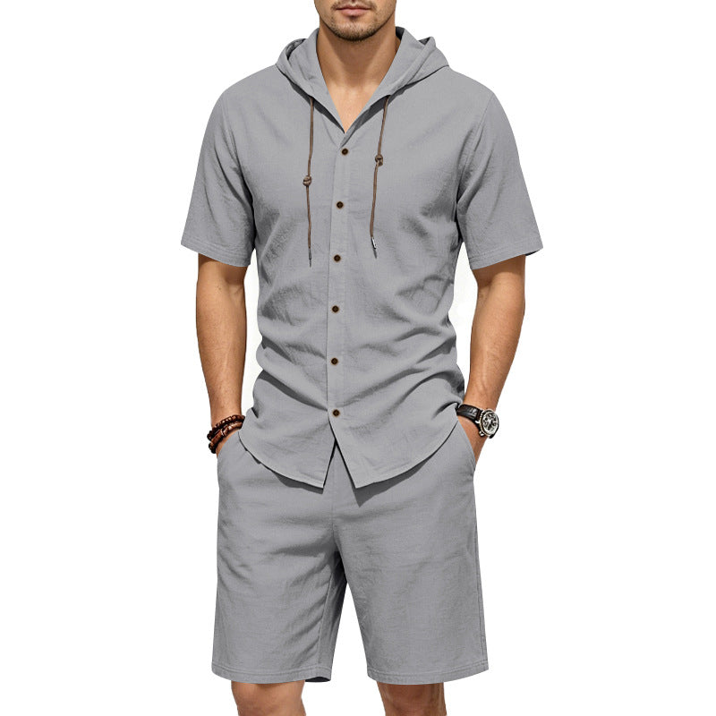 Men's Linen Hooded Shirt and Shorts Set, Summer Co-ord | Tri