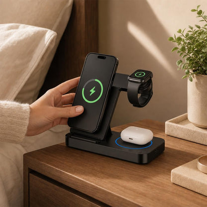 3-in-1 Wireless Charging Station for iPhone, Apple Watch & AirPods — Foldable Charger Stand | TriCharge by Trilya