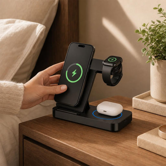 3-in-1 Wireless Charging Station for iPhone, Apple Watch & AirPods — Foldable Charger Stand | TriCharge by Trilya